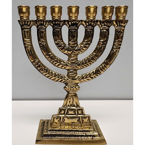 2 Vintage Brass Mini Menorahs 7-Candle SHALOM JERUSALEM Judaica Decor - Picture 12 of 15